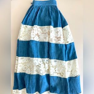 Alice + Olivia denim & lace long skirt size 8